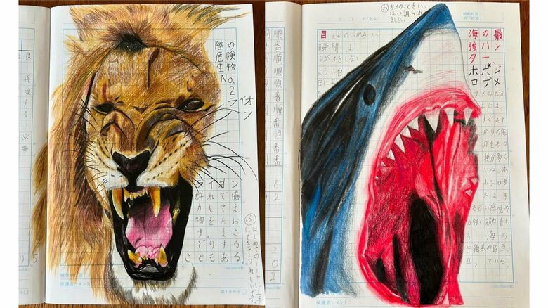 「永久保存したい」小4男児がノートに描いたリアルな動物に14万いいね…取材後に増えた作品もセンス抜群だった｜FNNプライムオンライン