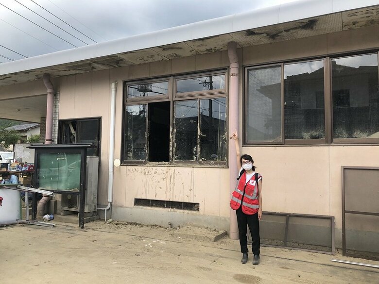 熊本県球磨郡球磨村の水没した指定避難所（写真提供：奥村奈津子さん）