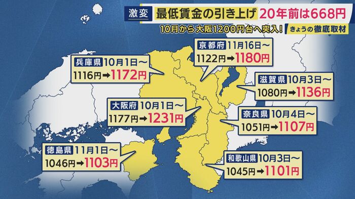近畿2府4県と徳島の最低賃金の引上げ