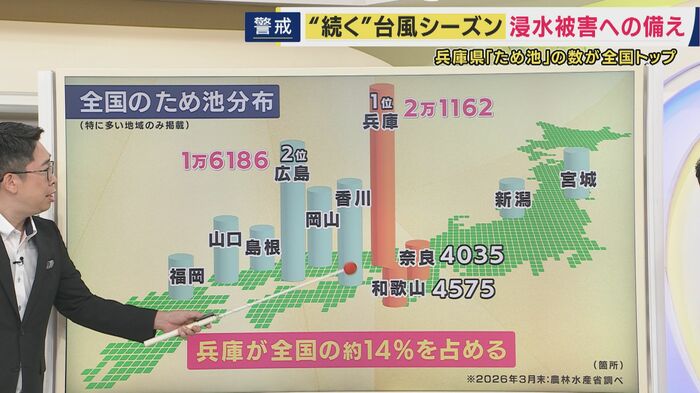 全国のため池の分布図