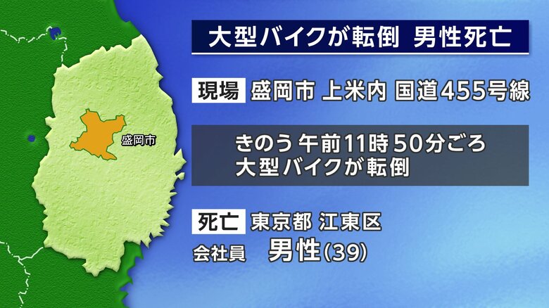 大型バイクが転倒し、39歳男性死亡　岩手県盛岡市の国道｜FNNプライムオンライン