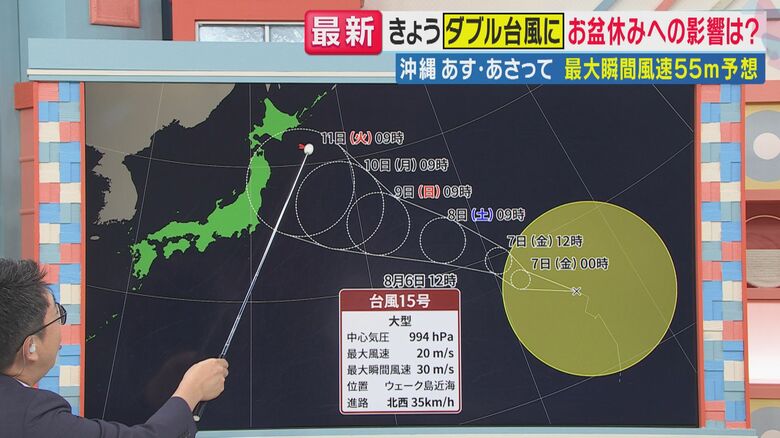 台風15号の進路図（関西テレビ「旬感LIVE とれたてっ！」より）