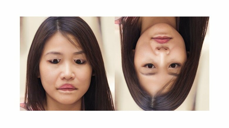 サッチャー錯視の例。画像は左右同じもの（四天王寺大学・藏口佳奈さん）