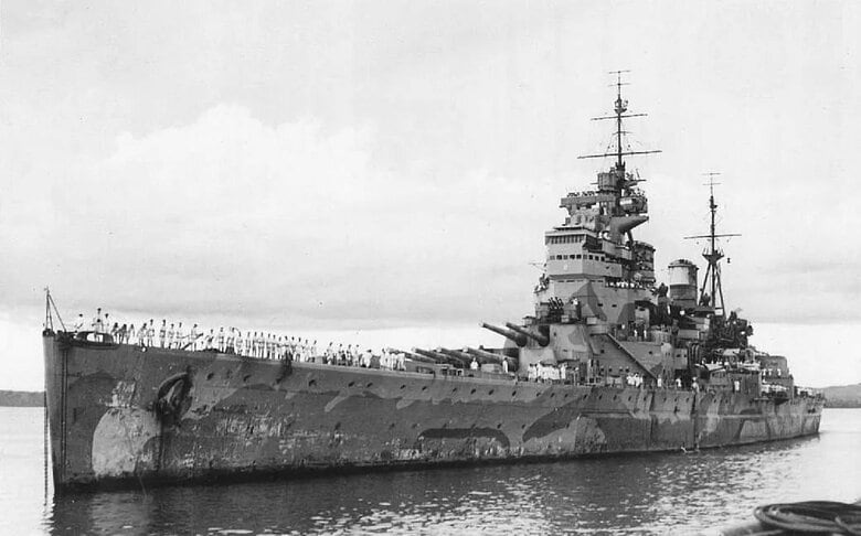 第二次世界大戦中に日本軍に撃沈された戦艦プリンス・オブ・ウエールズ(英海軍公式資料)