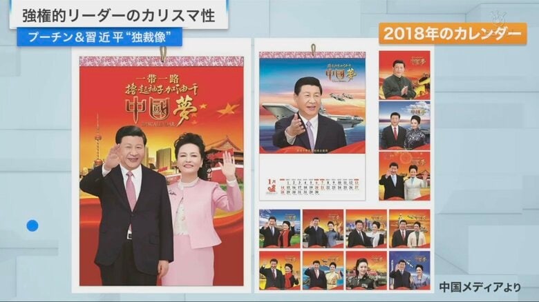 夫婦のツーショットが大半を占め、中華民族の偉大な復興を目指すスローガン「中国の夢」が書かれている
