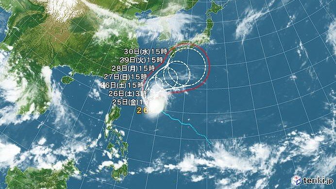 台風26号の進路予想図（日本気象協会tenki.jpより）