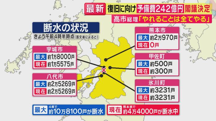 4日午前4時半時点での断水情報