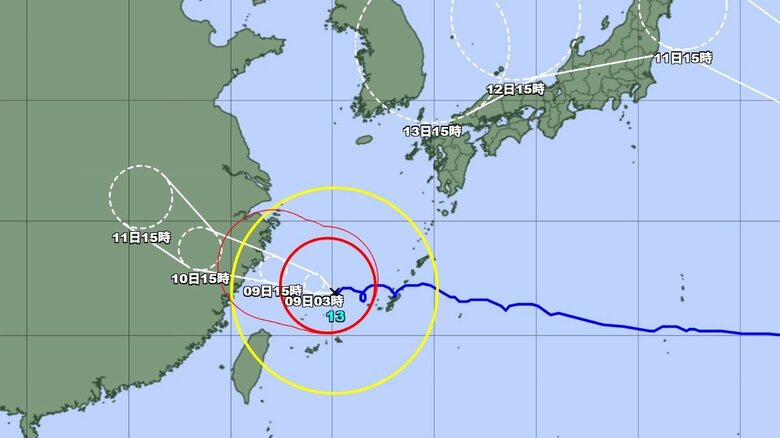 【台風情報】大型で非常に強い“ノロノロ台風”13号の進路は？　沖縄は10日まで高波に厳重警戒　暴風や高潮続く　落雷・竜巻にも注意｜FNNプライムオンライン