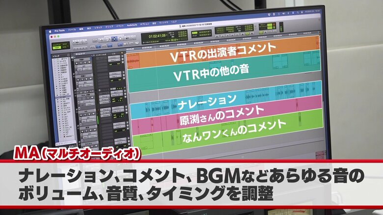 さまざまな音源のボリュームやタイミングなどを調整するMA作業