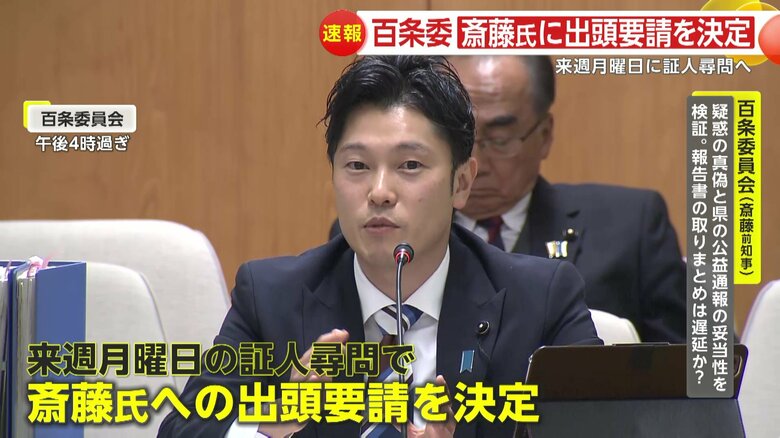 百条委員会は18日午後、25日の証人尋問で斎藤氏に出頭要請する事を決定
