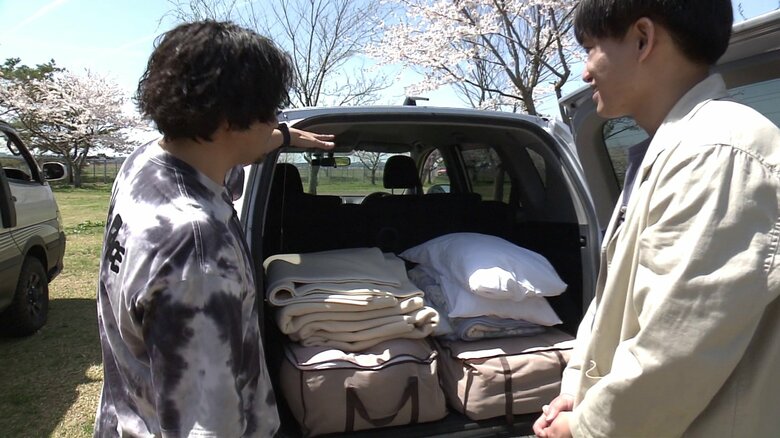 寝具を積み込んだ状態