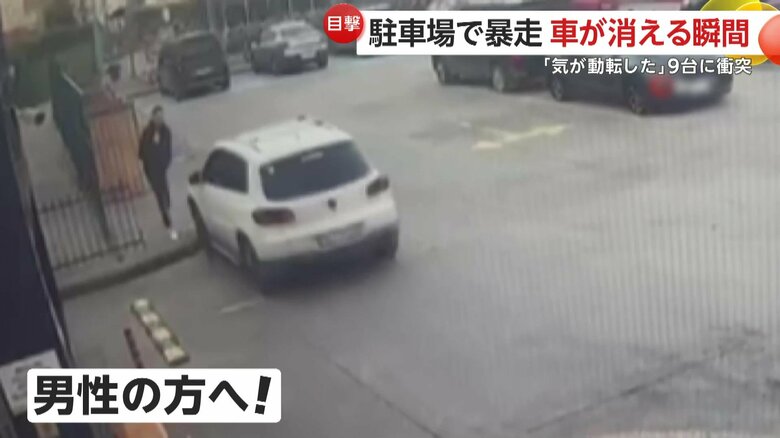 歩行者に向けて暴走し始めた白い車（IHA）