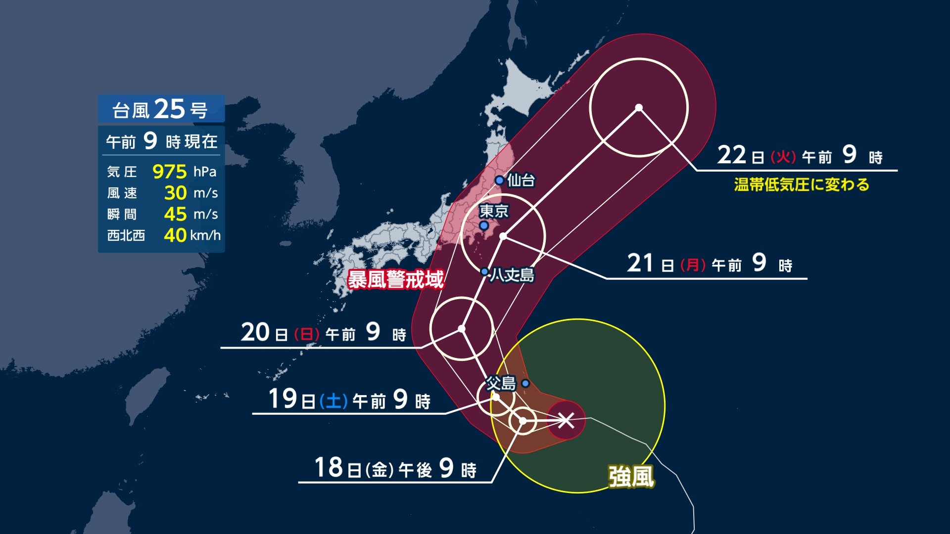 【台風情報】台風25号は日曜から月曜に関東最接近へ 千葉で警報級の暴風の可能性 連休後半は行楽日和の地域も