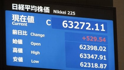 日経平均株価が終値ベースの最高値を更新し始めて6万3000円上回る6万3272円11銭に