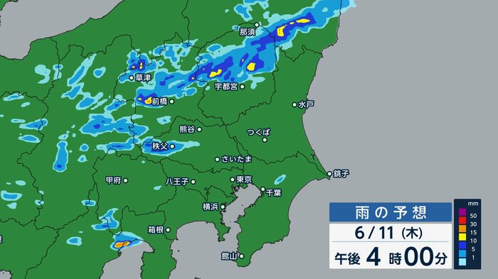 6月11日（木）午後4時の雨の予想