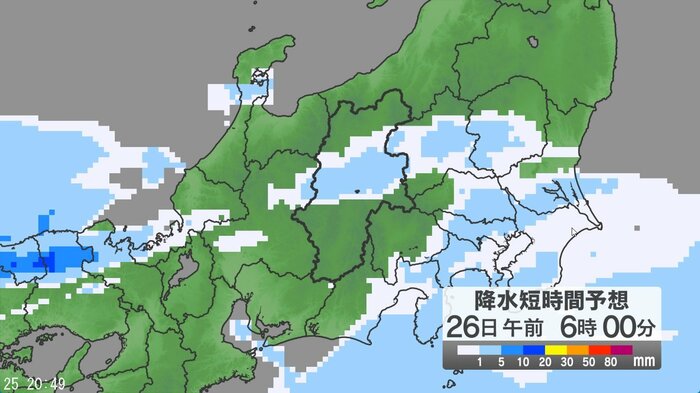 降水短時間予想　26日午前6時の予想