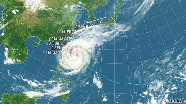【台風情報】台風30号の進路予想　23日午前9時には強い勢力で西表島の南約160kmに達する見込み　25日午後9時には九州の西へ達する予想　26日午後9時には東海地方で温帯低気圧に変わる見通し｜FNNプライムオンライン