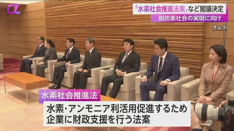 「水素社会推進法」など2つの法案に関する閣議の様子