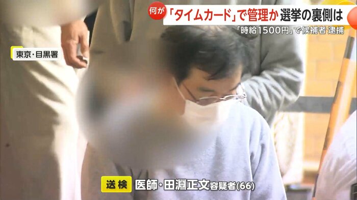 男女4人に報酬を支払う約束をしてビラ配りなどの選挙運動をさせていた疑いの田淵正文容疑者