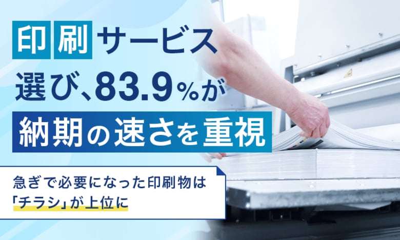 印刷サービス選び、83.9%が「納期の速さ」を重視。急ぎで必要になった印刷物は「チラシ」が上位に