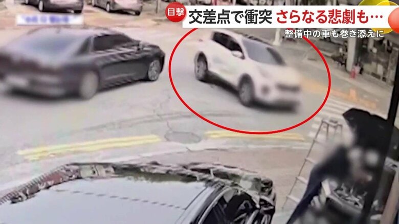 交差点の角には自動車整備工場