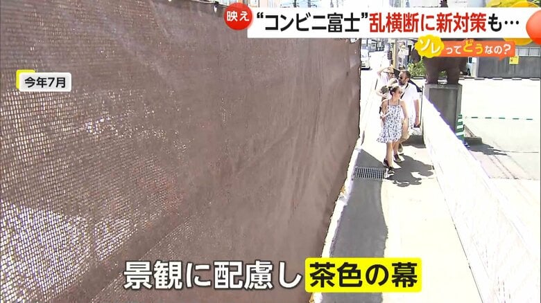 景観に配慮して張り替えられた茶色の幕