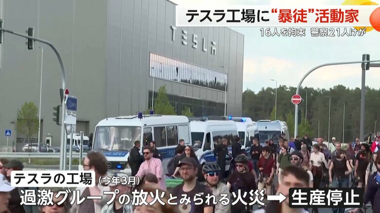 3月にも、過激グループの放火とみられる火災被害に遭ったテスラの工場