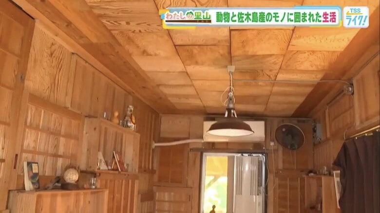 廃材を活用した民泊施設の内装