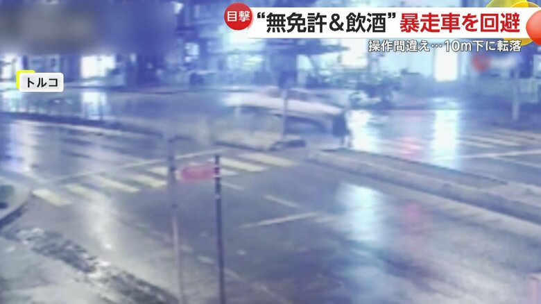 制御を失った車が歩道にいた男性に衝突寸前となる瞬間（トルコ）④