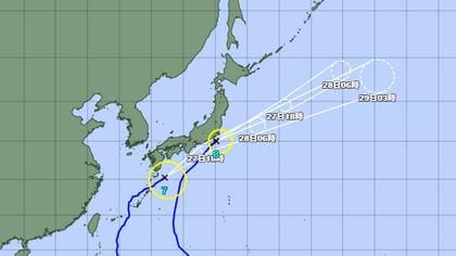 【台風情報】ダブル台風の今後の進路予想は　台風7号は27日夜にかけて西日本～東日本の太平洋側に接近する見込み　台風8号は千葉県鴨川市付近に　