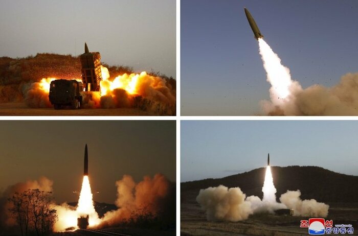 上2つ:新型戦術誘導兵器、下左:KN-23変則軌道弾道ミサイル列車発車型、下右:KN-23(朝鮮中央通信11月7日付け)