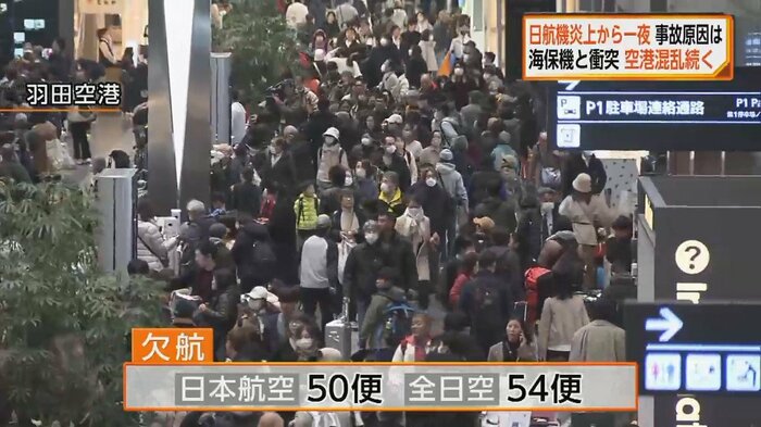 事故の影響で羽田空港では104便が欠航した