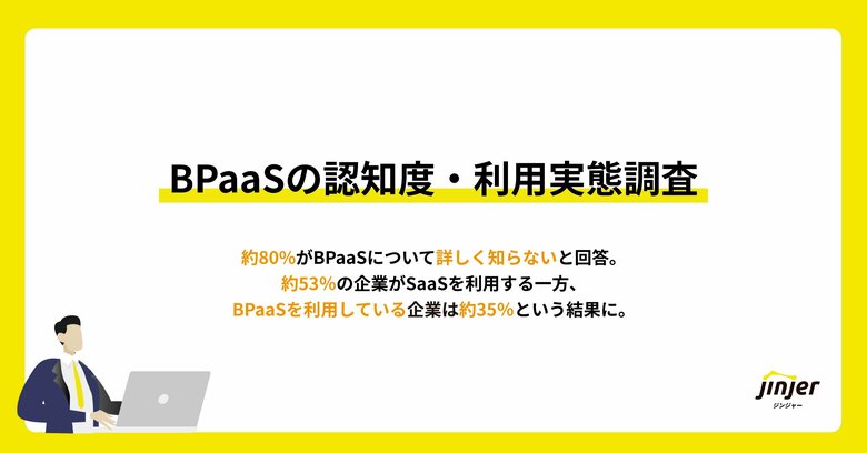 【BPaaSの認知度・利用実態調査】約80%がBPaaSについて詳しく知らないと回答。約53%の企業がSaaSを利用する一方、BPaaSを利用している企業は約35%という結果に。