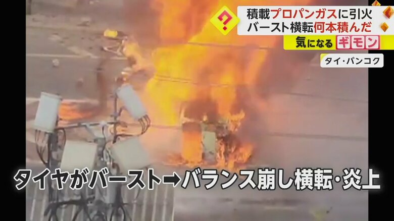 バランスを崩し横転し、炎上したトラック