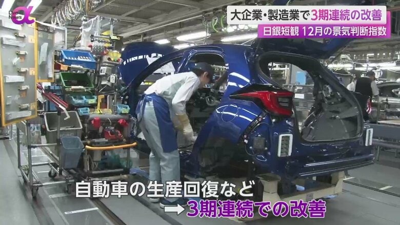 景気判断の指数が3期連続で改善した大企業・製造業