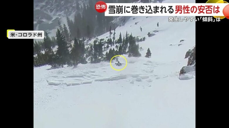 人影がみられた斜面を流れる雪の上
