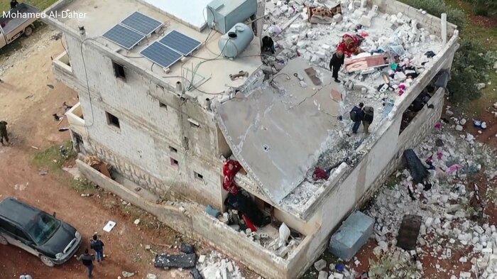 死亡した「イスラム国」指導者が暮らしていた建物(シリア北部・2月3日)