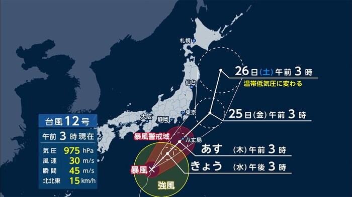 台風12号 関東に接近へ 大雨が長引くおそれも
