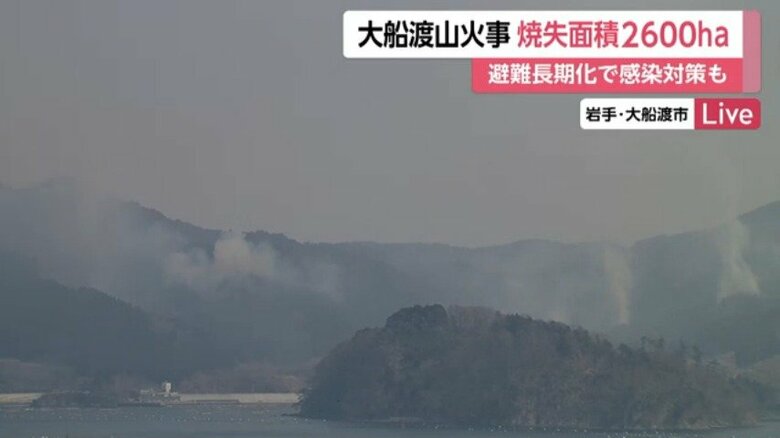 煙で覆われている様子