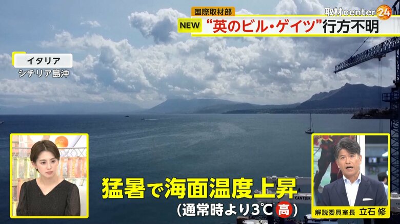 猛暑で海面の温度が異常に上昇し、通常より3℃も高い30℃に達していたシチリア島沖