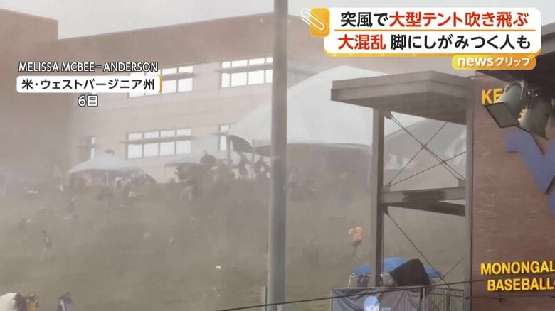 大型のテントが吹き飛ばされる瞬間④