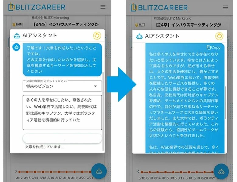 AIが考えた文章例（提供：BLITZ Marketing）