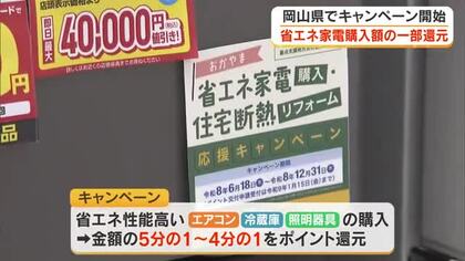 省エネ家電で電気代節約とＣＯ２削減を！購入代金の一部をポイントなどで還元する県のＣＰが始まる【岡山】