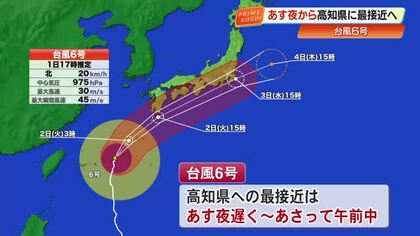 台風6号、2日夜から高知に最接近　瞬間最大風速35メートルの暴風、猛烈な雨に警戒　交通機関に影響も