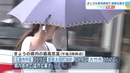 「地球がオーブントースターです」　広島県内で猛烈な暑さ続く　安芸太田町加計で３８．８℃