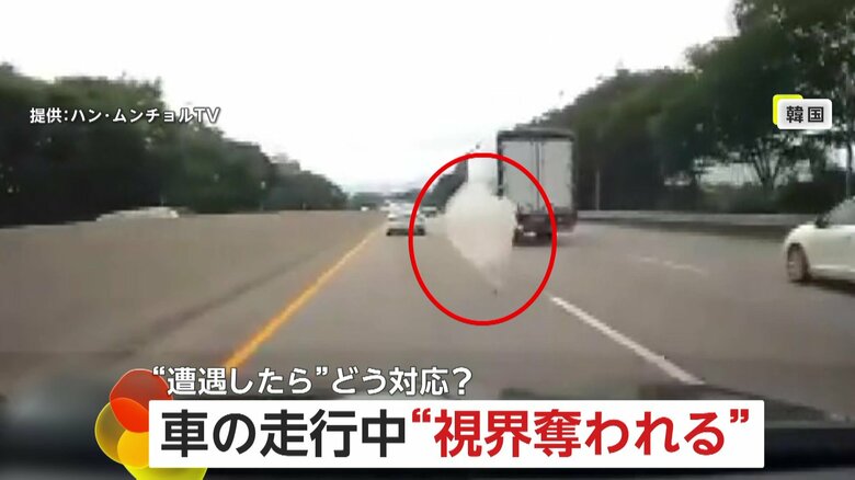 【絶対絶命】走行中のフロントガラスに襲いかかるビニールシート…視界奪われた「15秒間」恐怖の運転　韓国｜FNNプライムオンライン