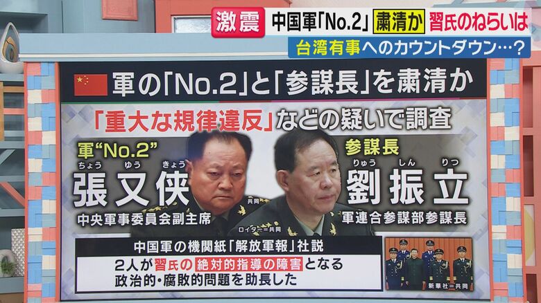 中国軍No.2と参謀長を粛正か（関西テレビ「旬感LIVE とれたてっ！」より）