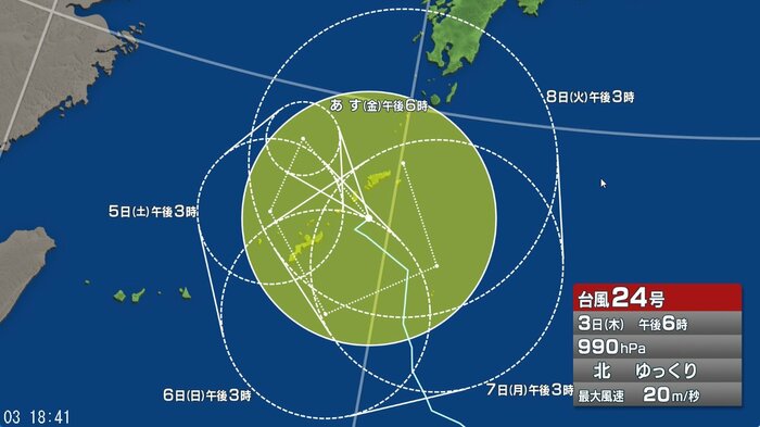 台風24号の進路予想図