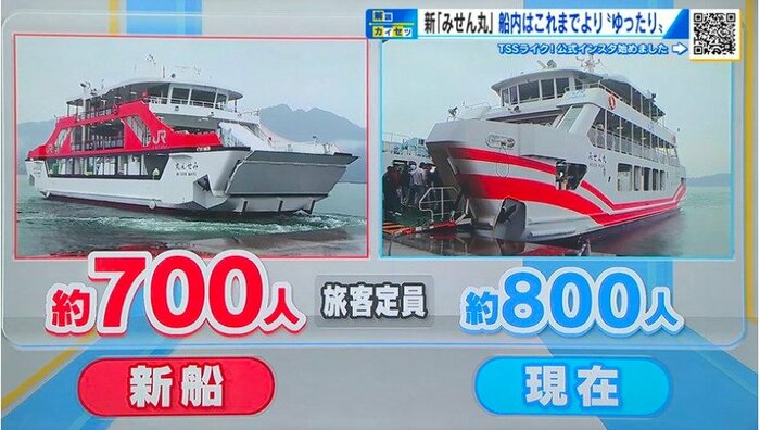 新しい船（左）は現在より定員を約100人減らした