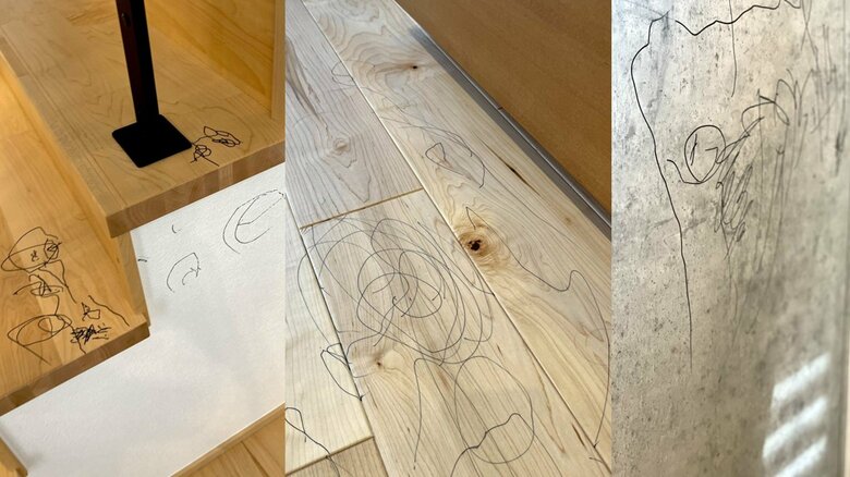 2歳児が新居に描いた落書き